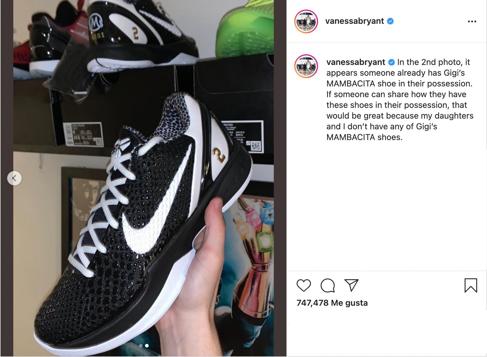 Vanessa Bryant sobre los zapatos tributo de Nike