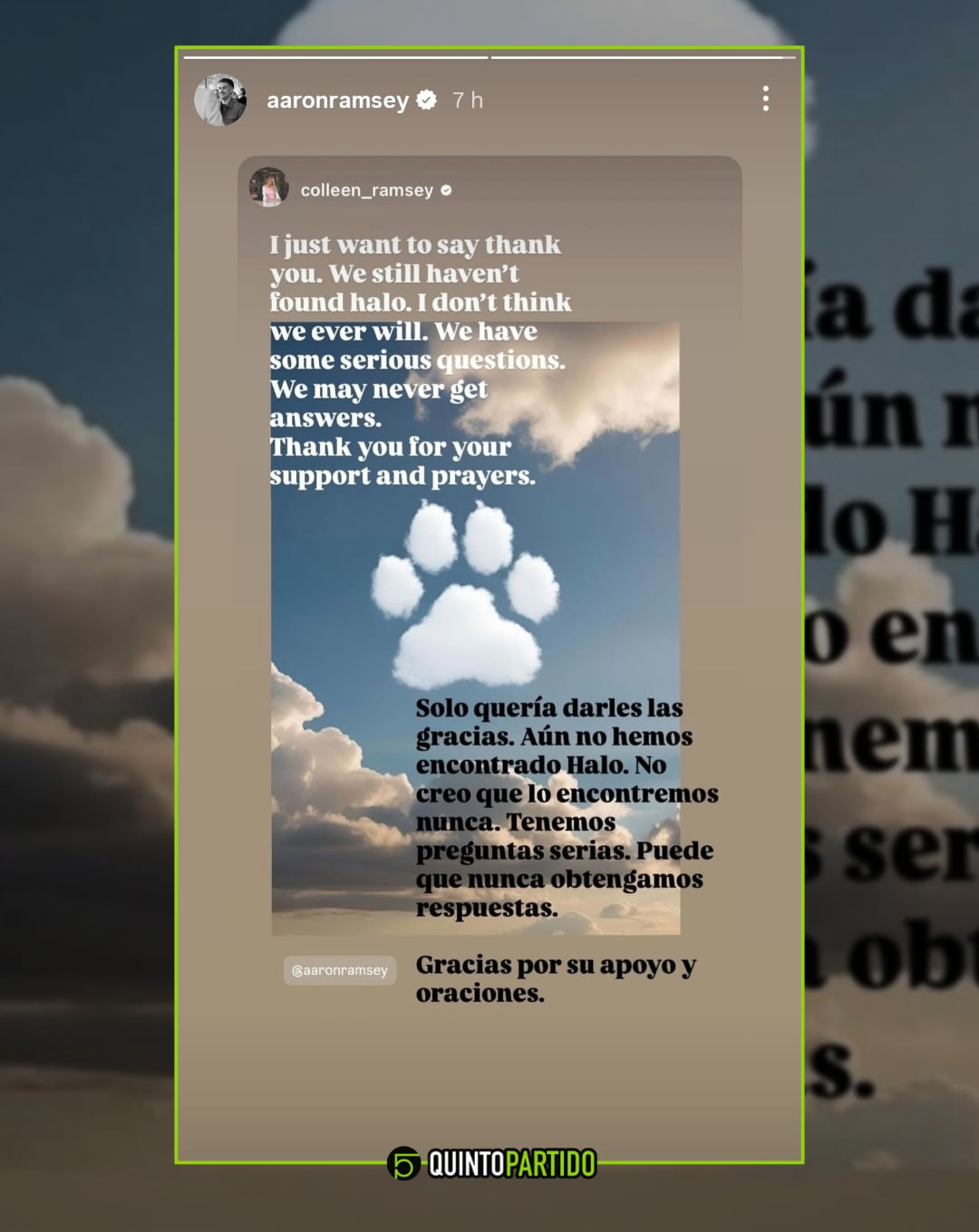 Mensaje de la familia Ramsey sobre su perrita.