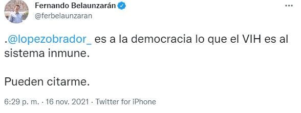 Fernando Belaunzarán, tuit