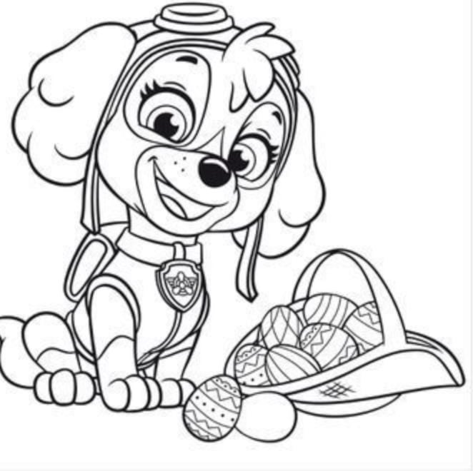 Skye recogiendo huevos de Pascua de Paw Patrol