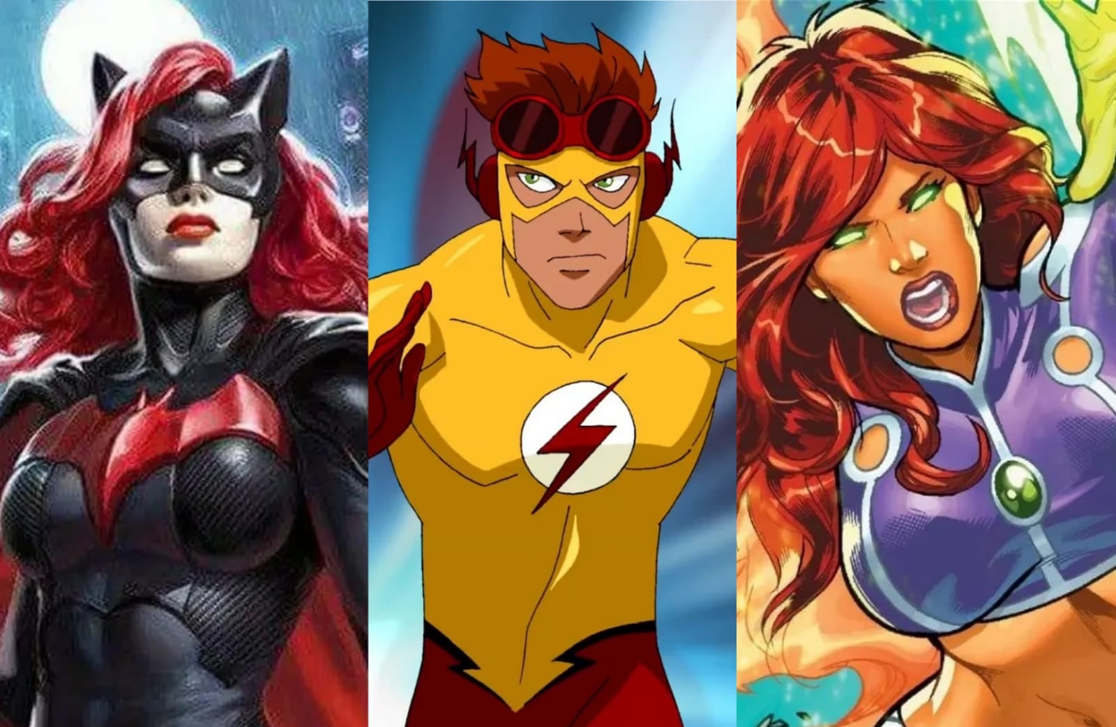 Personajes de DC pelirrojos como Batwoman, Wally West y Starfire que son interpretados por actores afrodescendientes