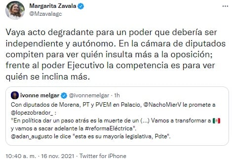 Tuit de Margarita Zavala