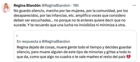 Regina Blandón responde a los haters por el asesinato del magistrade Ociel Baena.