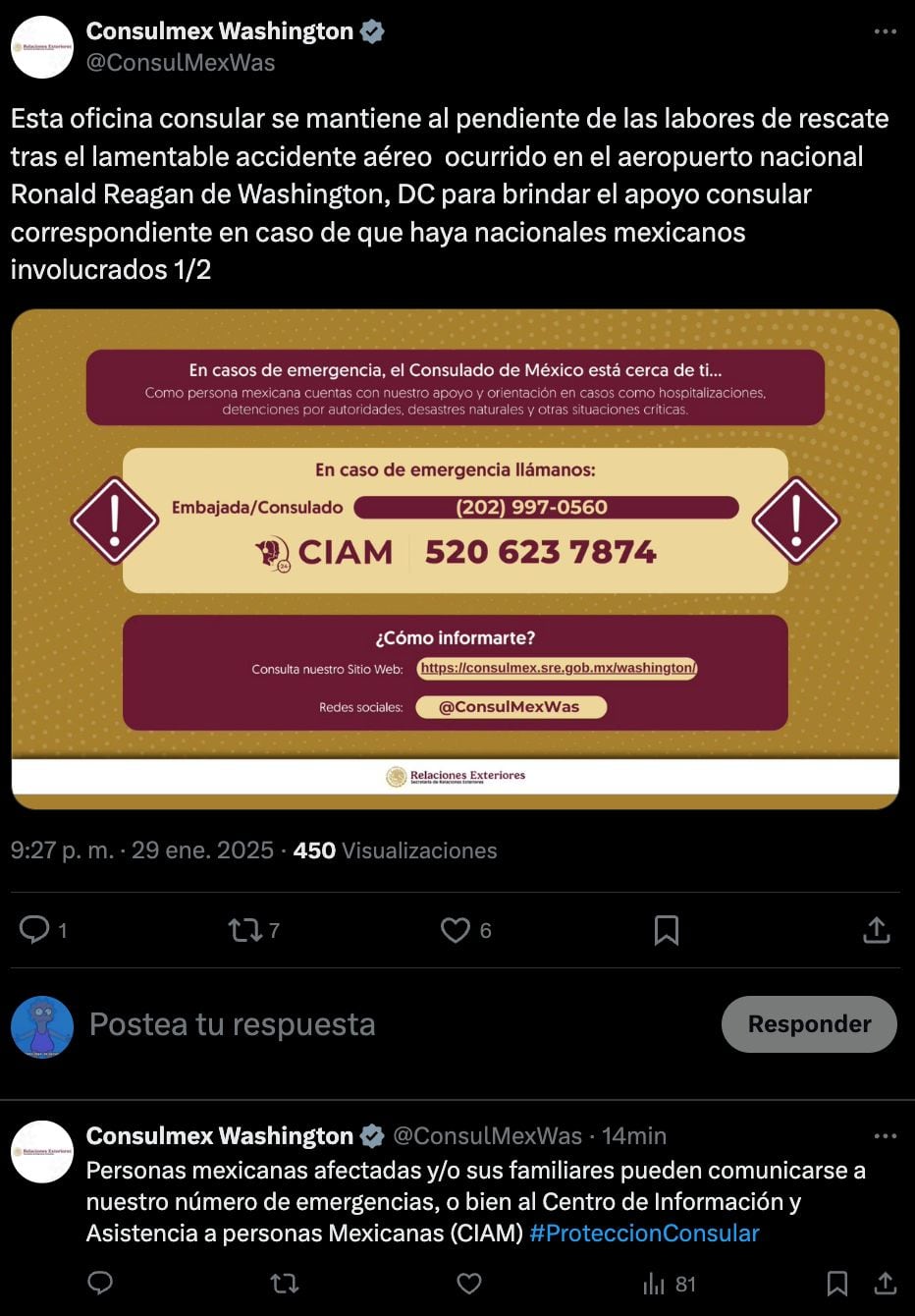 Accidente en aeropuerto Ronald Reagan