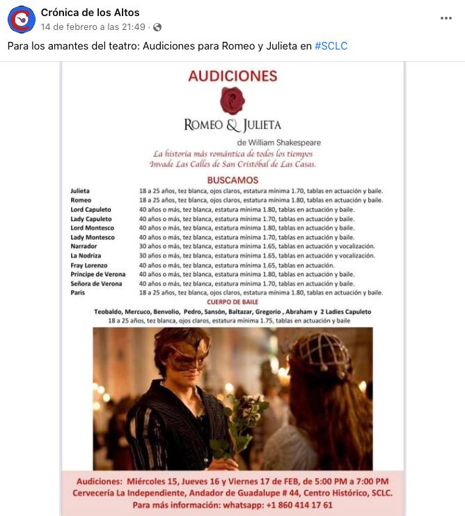 Casting para Romeo y Julieta