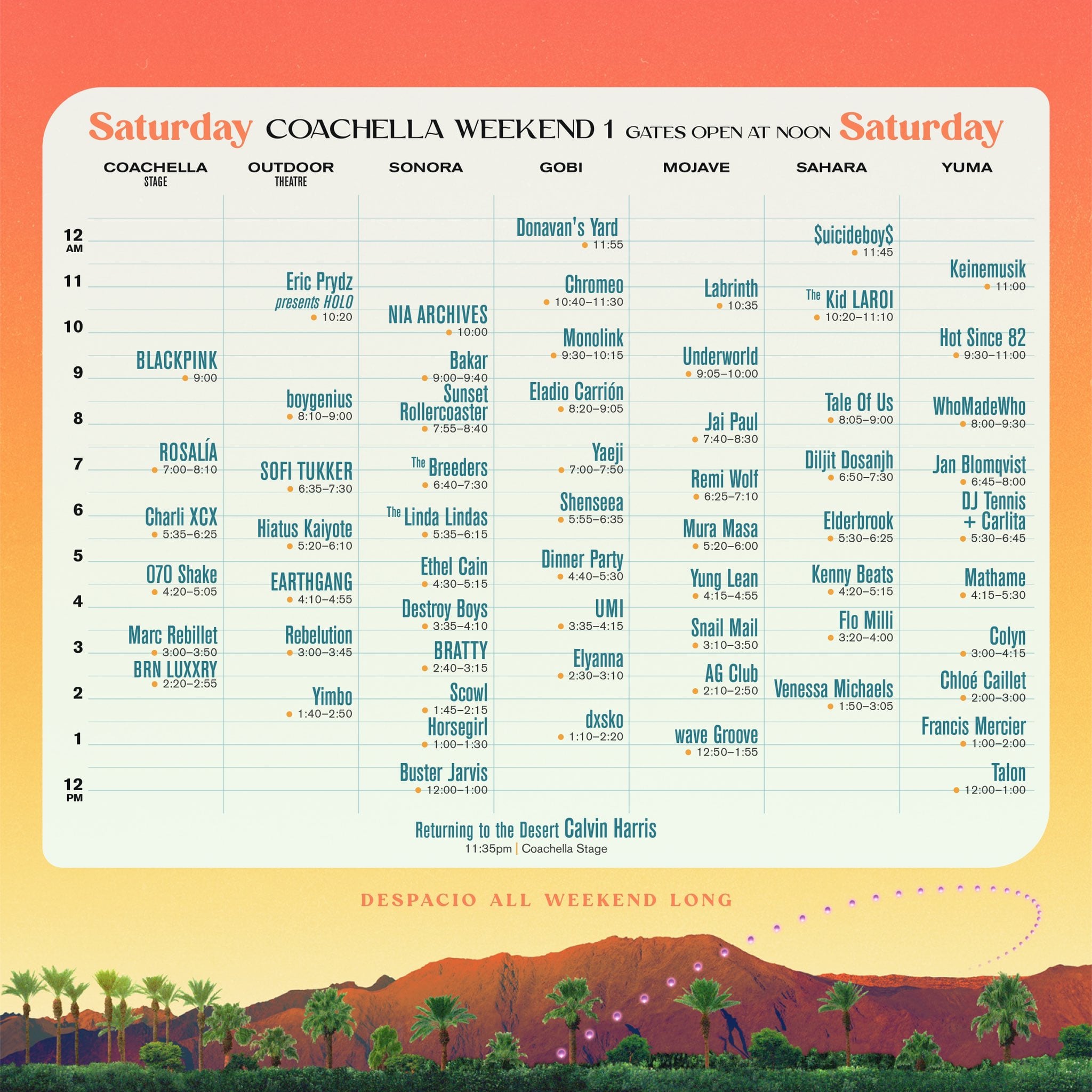 Horarios de Coachella 2023 sábado 15 de abril