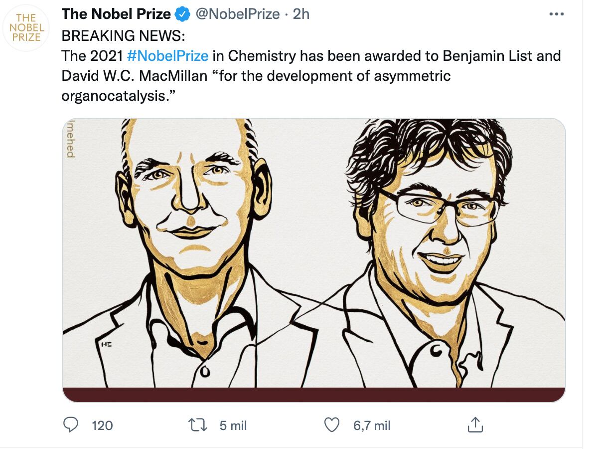 Benjamin List y David W.C. MacMillan, ganadores del Premio Nobel de Química 2021