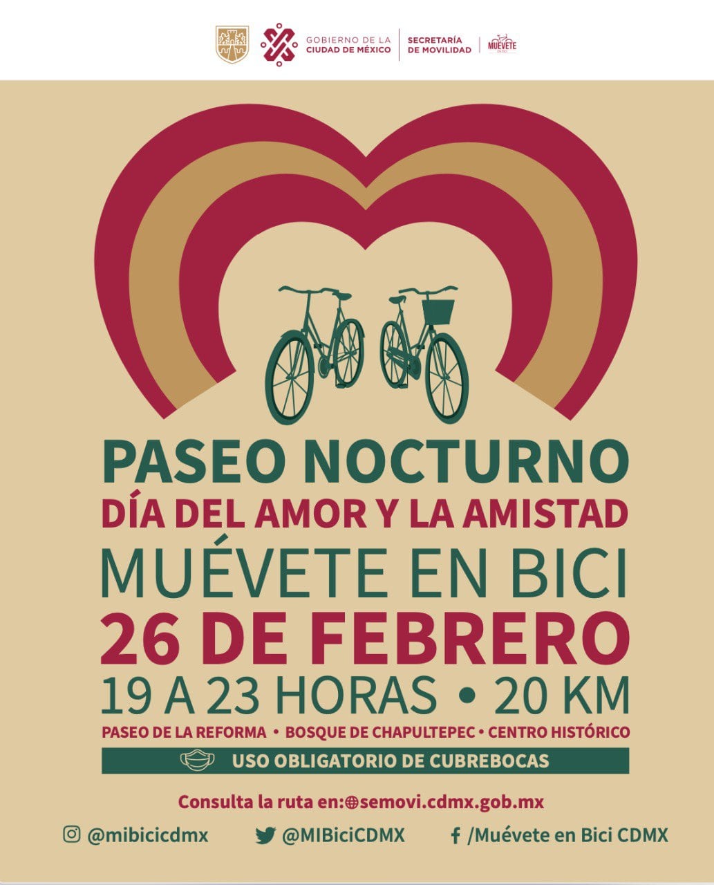 Paseo Nocturno en Bicicleta regresa a CDMX para festejar San Valentín
