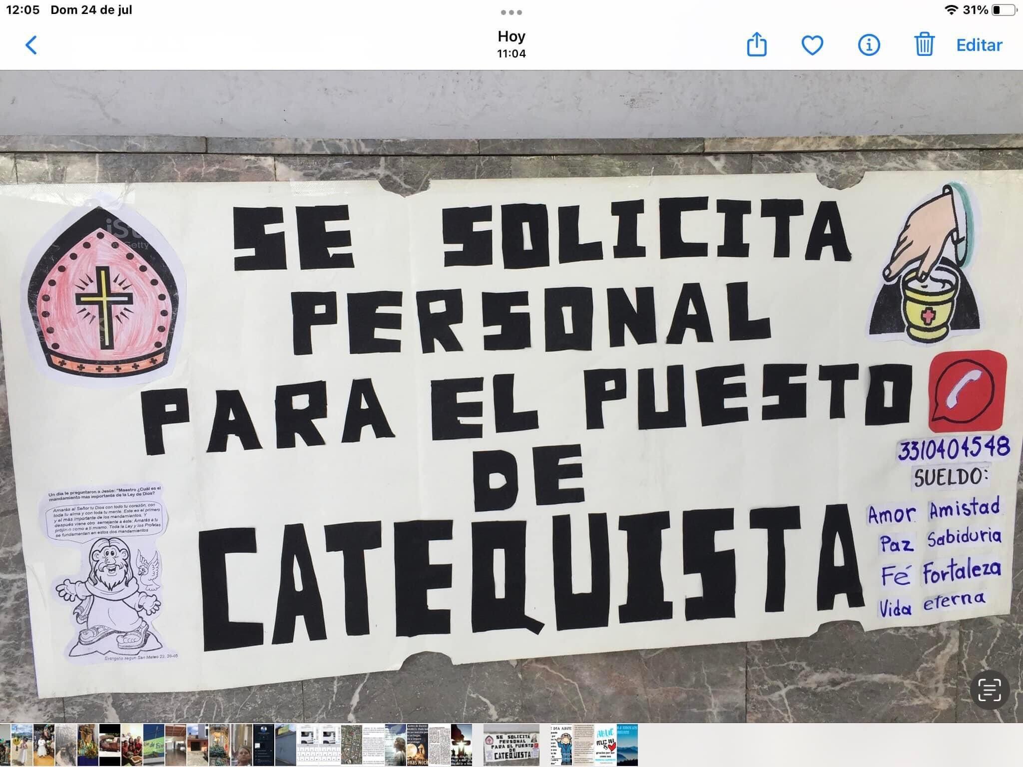 Vacante de catequista con sueldo prometido