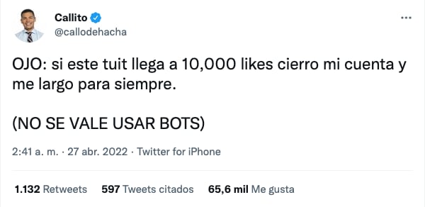 Callo de Hacha dice que va a cerrar su cuenta
