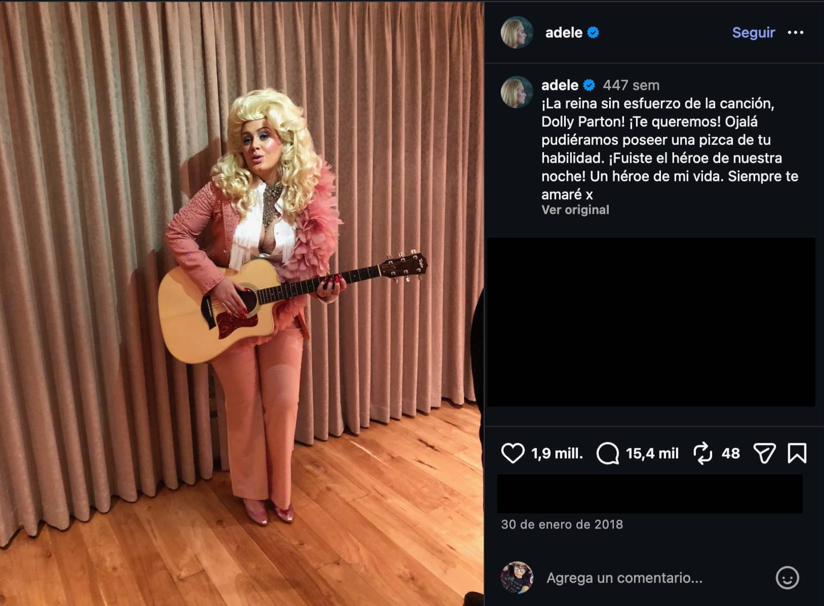 Adele se carcaterizó como Dolly Parton en enero de 2018