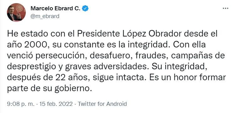 Tuit de Marcelo Ebrard