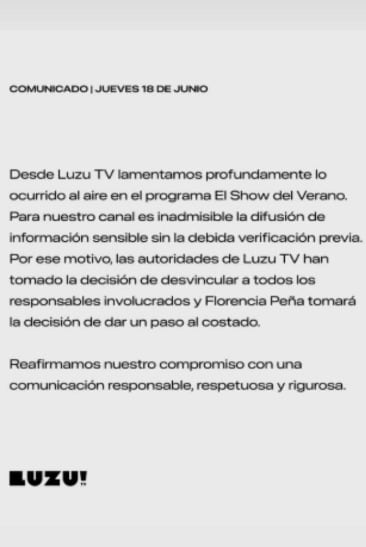 Florencia Peña renuncia a Luzu TV tras noticia falsa sobre papá de Messi