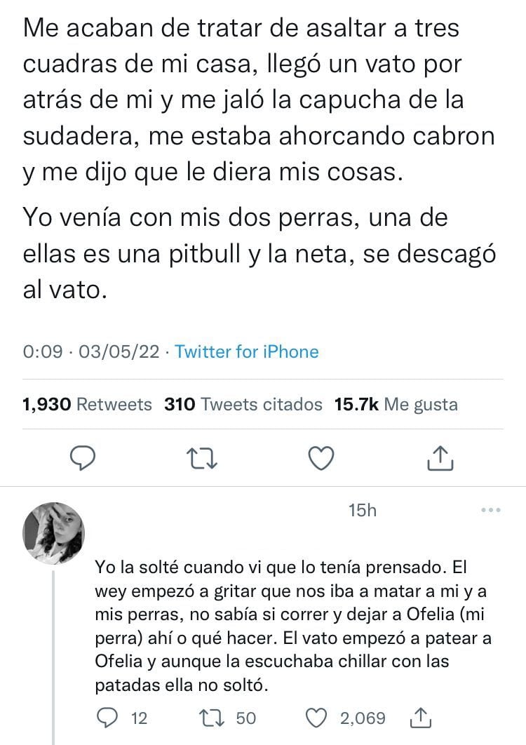 Denuncia en Twitter del intento de asalto
