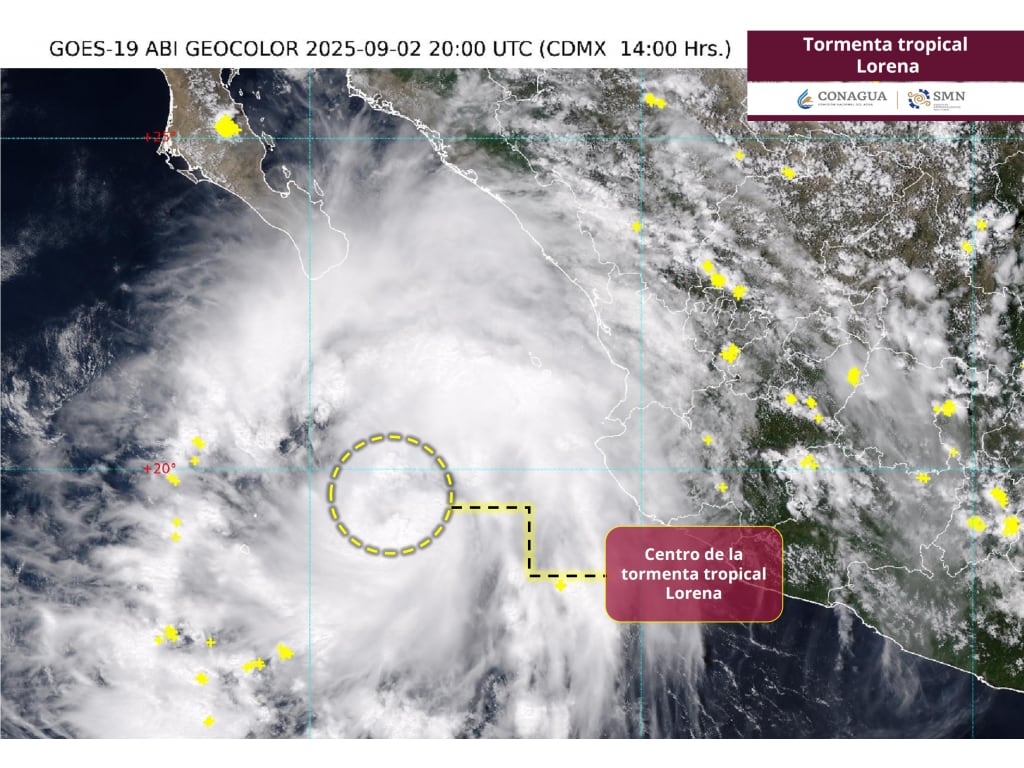 Tormenta tropical Lorena hoy martes 2 de septiembre 2025