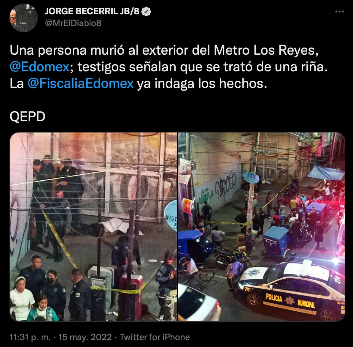 Hombre muere por accidente en Metro Los Reyes