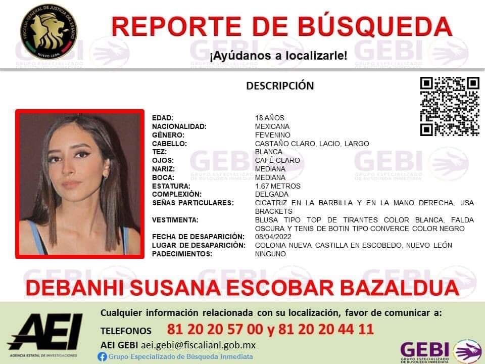 Debanhi Susana Escobar Bazaldua, mujer desaparecida en Nuevo León
