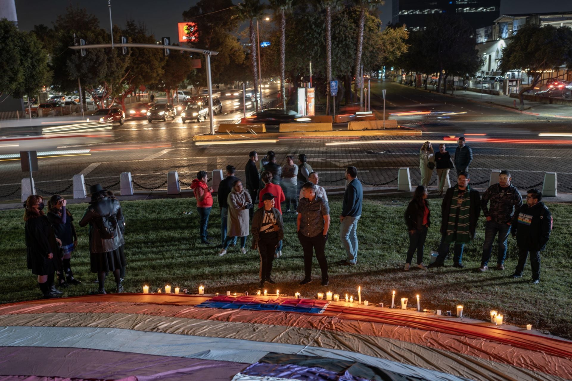 Protesta por muerte de Jesús Ociel Baena Saucedo en el monumento de las Tijeras de Tijuana, Baja California