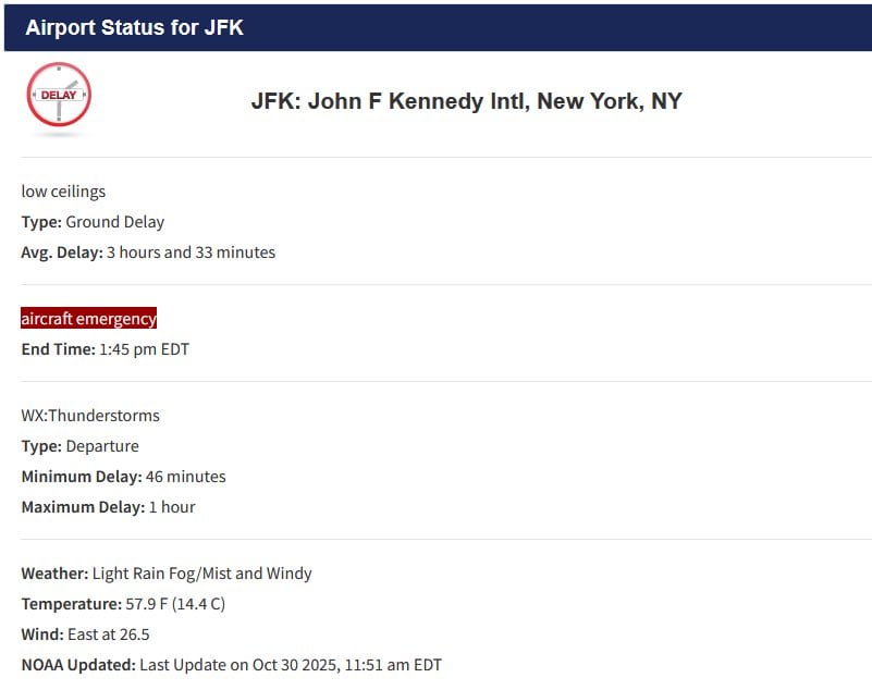 Cierre y suspensión de vuelos en el aeropuerto JFK de Nueva York