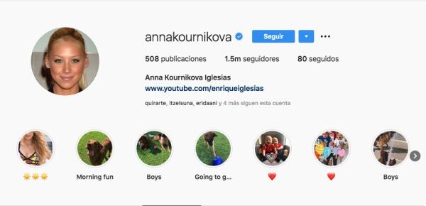 Ana Kournikova cambia de nombre en Instagram
