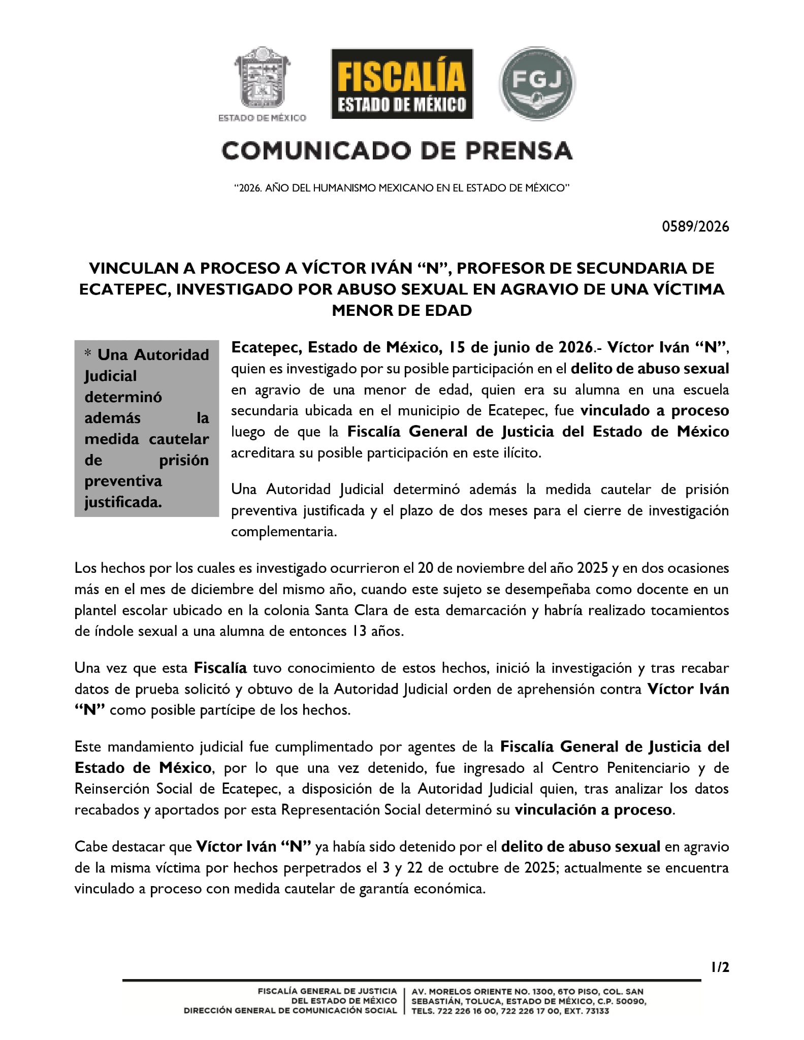 Víctor Iván, profesor de Ecatepec, es vinculado a proceso