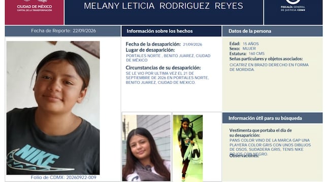 Ficha de búsqueda de Melany Leticia Rodríguez Reyes