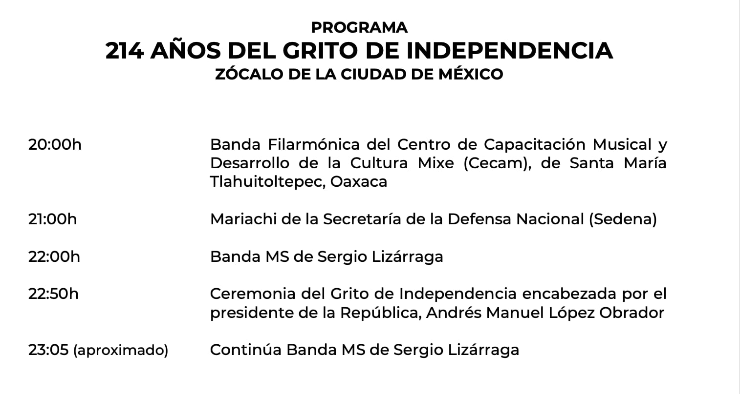 Programa del Zócalo por el Grito de Independencia de AMLO y concierto de la Banda MS