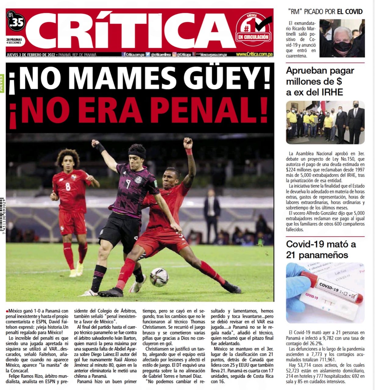 Los diarios panameños explotaron por penalti a favor de México.