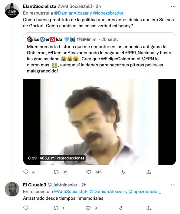 Críticas a Damián Alcázar por asegurar que AMLO es el mejor presidente que haya tenido México en Twitter