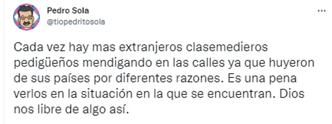 Pedro Sola llama a extranjeros "clasemedieros""