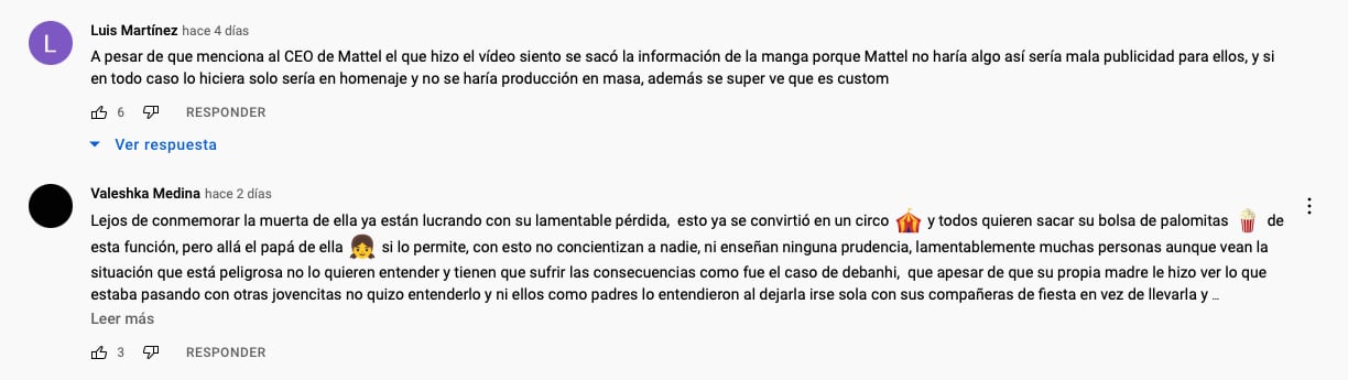 comentarios de repudio a la barbie de Debanhi Escobar/captura de pantalla