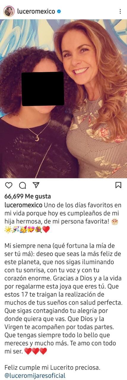 Publicación de Instagram de Lucero