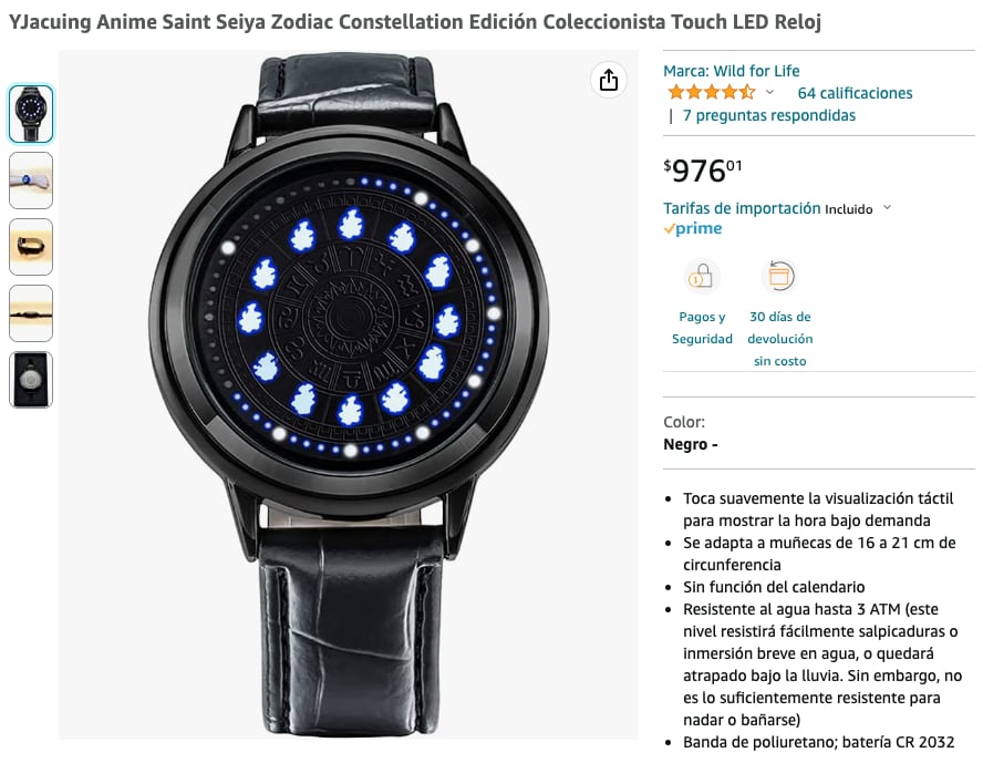 Este es el reloj de Los Caballeros del Zodiaco en Amazon