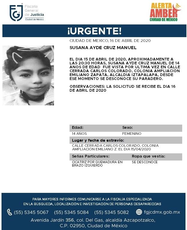 Ficha de búsqueda de Susana Ayde.