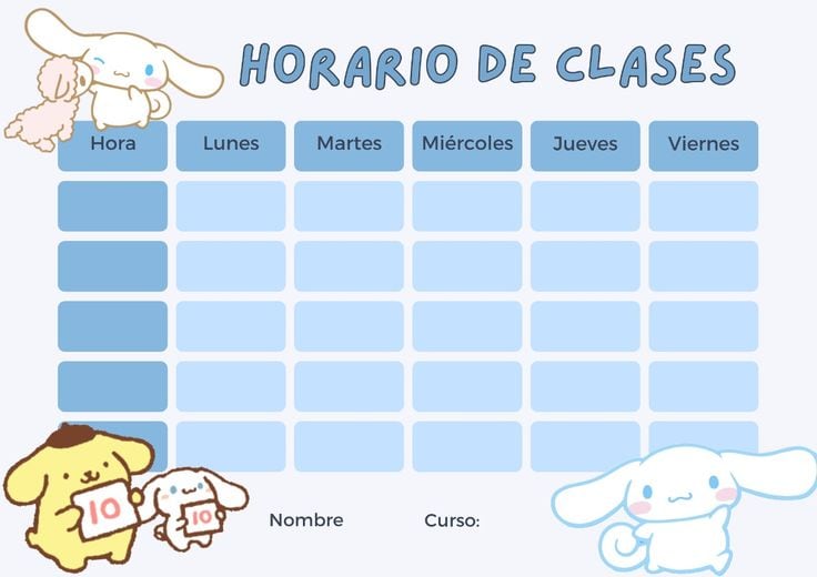 Horario escolar de Hello Kitty para imprimir