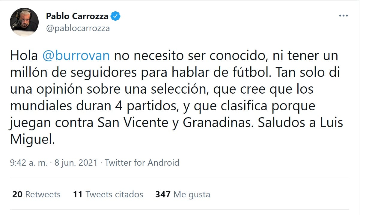 Pablo Carrozza responde al Burro Van Rankin