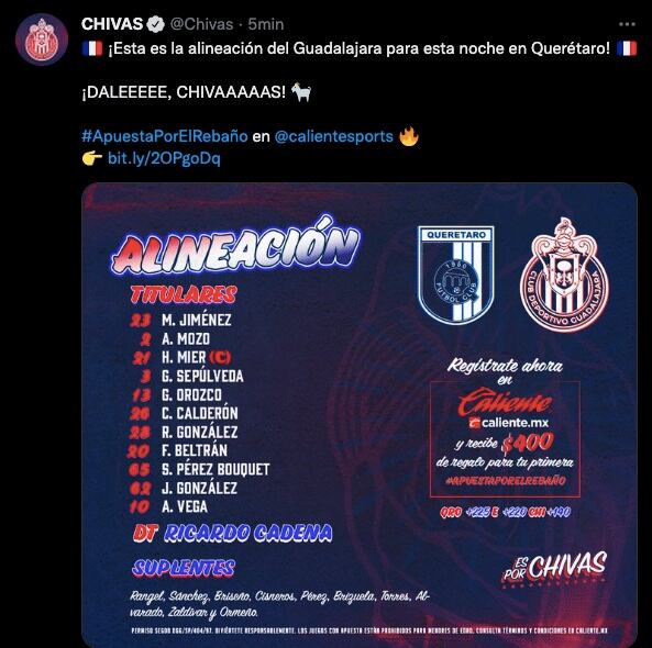 Chivas alineación