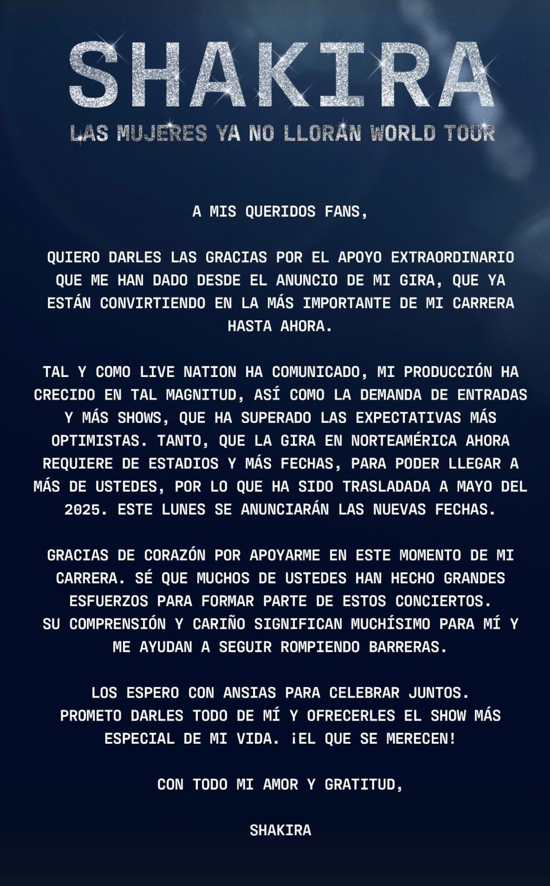 Shakira reprograma conciertos por Estados Unidos