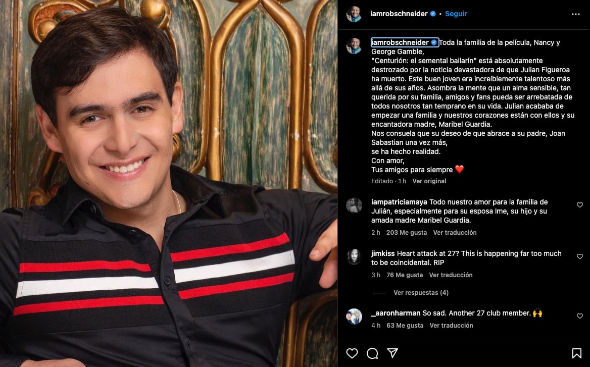 Rob Schneider despide a Julián Figueroa con un emotivo mensaje en Instagram
