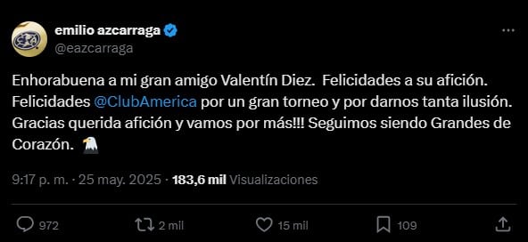 Tuit de Emilio Azcárraga
