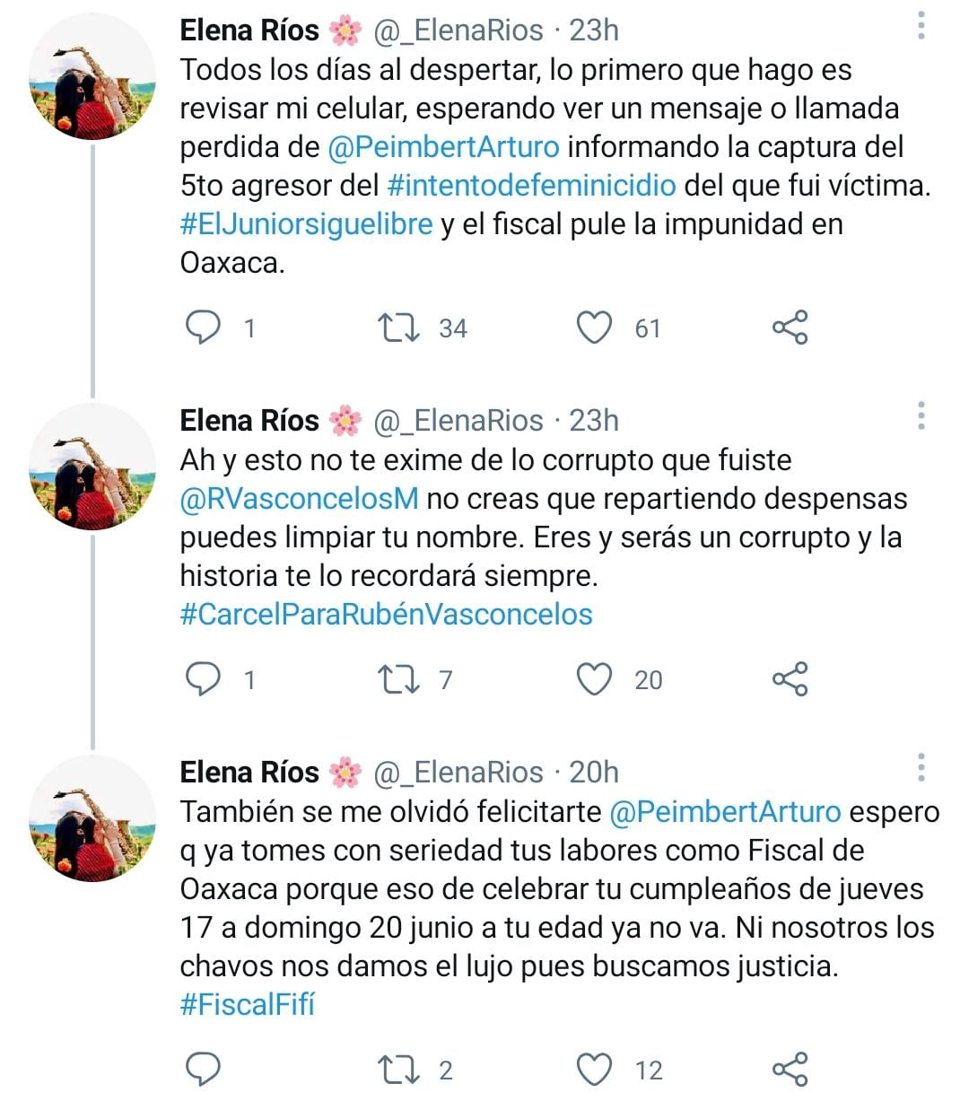 Tuit de María Elena Ríos