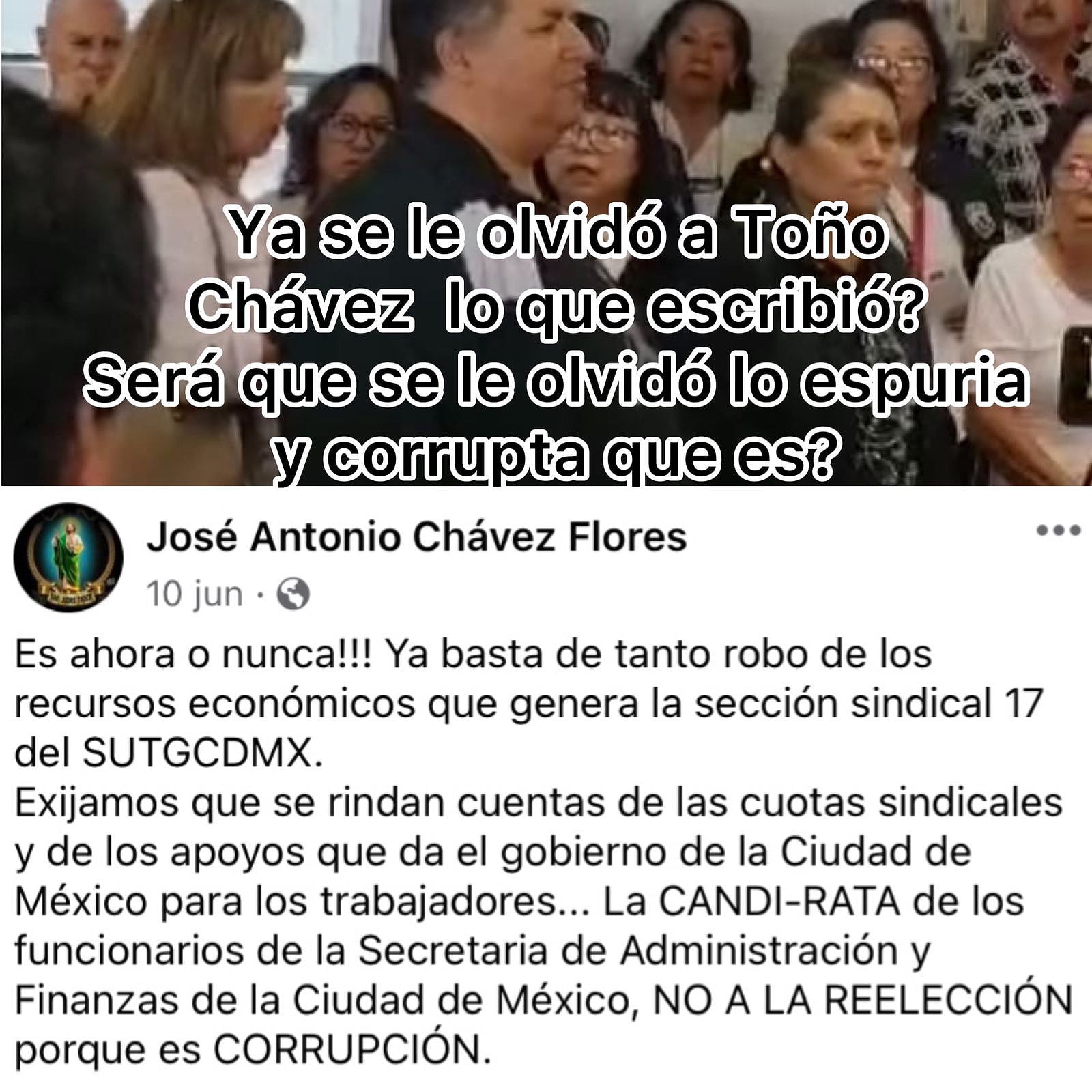 Publicación de José Antonio Chávez Flores en redes sociales