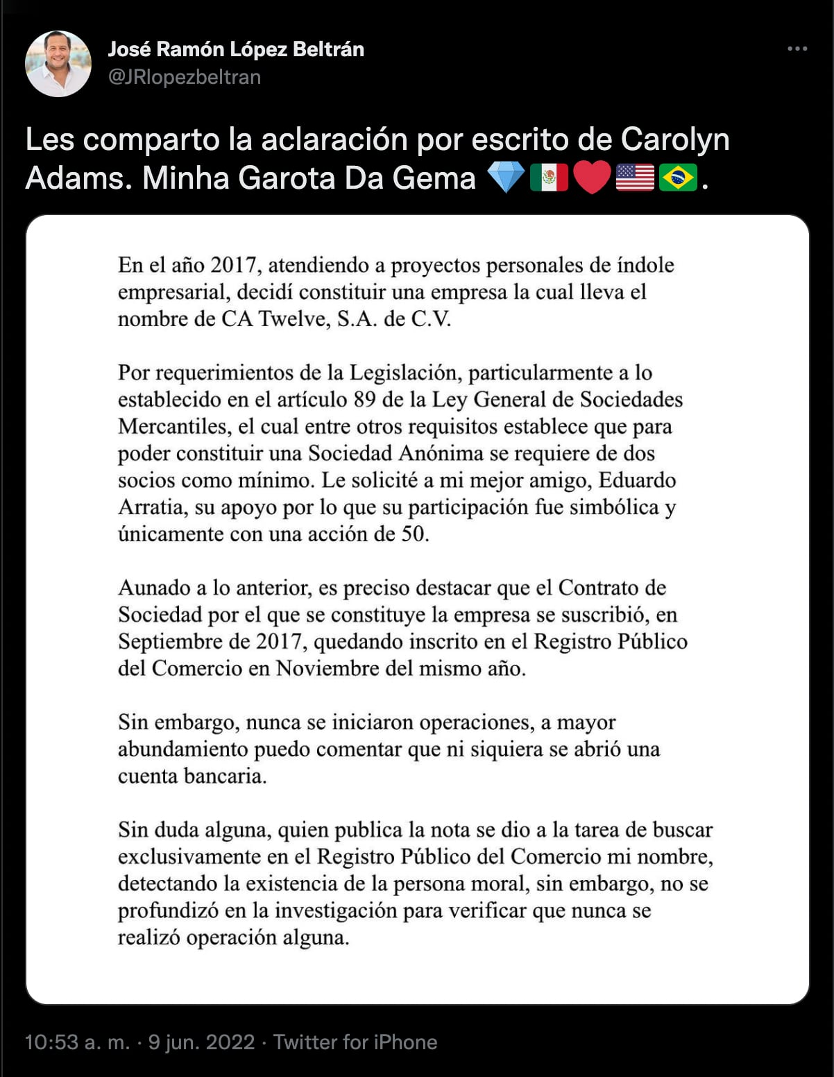 Comunicado Carolyn Adams