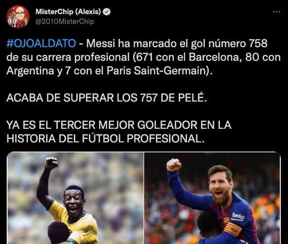 Messi superó a Pelé en goles
