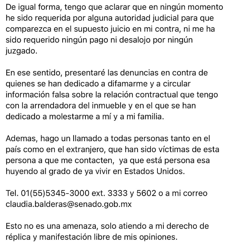 Comunicado Claudia Balderas