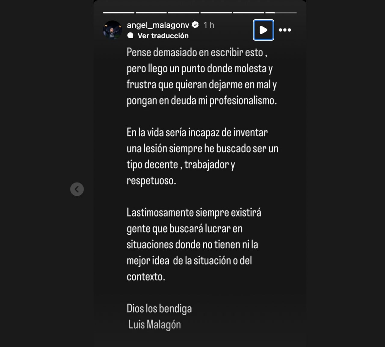 Mensaje de Malagón en redes sociales