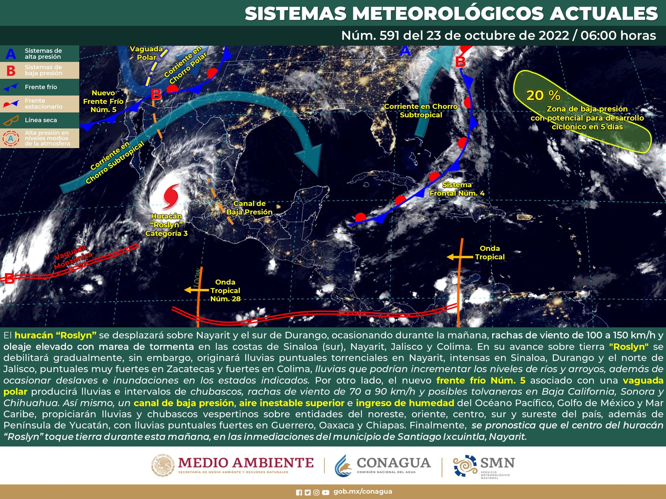Sigue la trayectoria del huracán Roslyn en vivo, de la cual se dice que el meteoro impactó a Nayarit, motivo por el cual se esperan lluvias en las torrenciales.