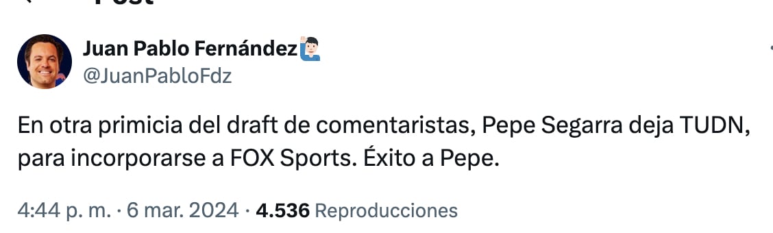 Juan Pablo Fernández sobre Pepe Segarra