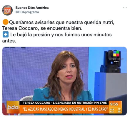 Nutricionista se desmaya en vivo