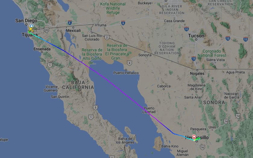 Ruta del vuelo AMX183 de Aeroméxico